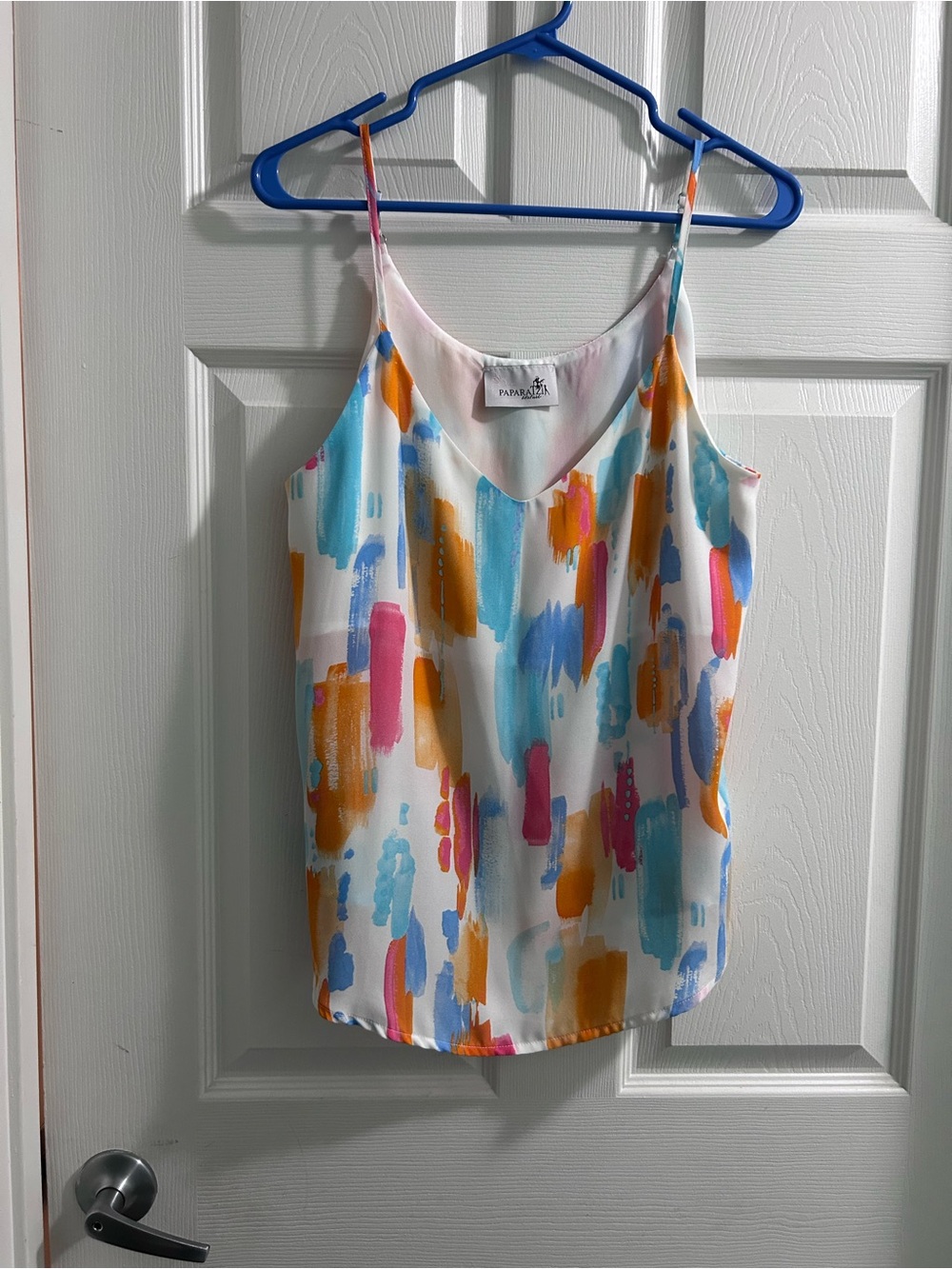 Multicolor Brushstroke V-Neck Spaghetti-Strap Tank